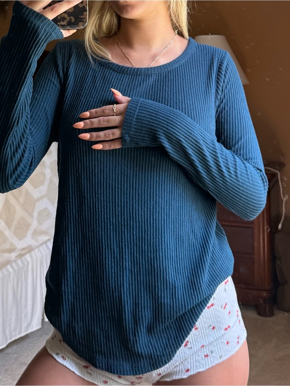 Old Navy Ribbed Long Sleeve Tee in Teal Blue